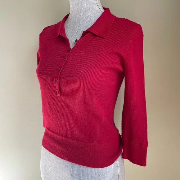 I.N.C. Red Pull Over Sweater Cropped Size Medium - Picture 5 of 5
